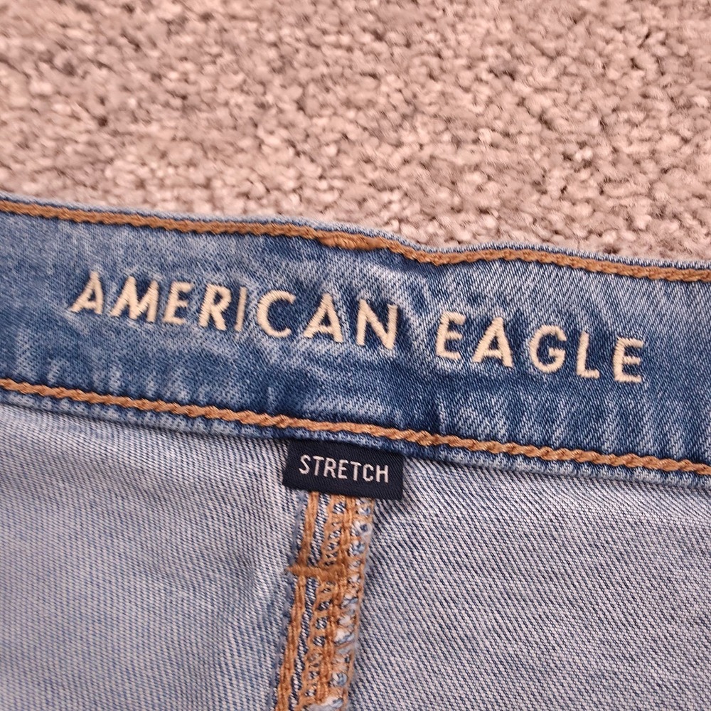 American Eagle Wide Leg Jeans Women 12 Blue Paneled Colorblock High Rise Stretch - Picture 4 of 16